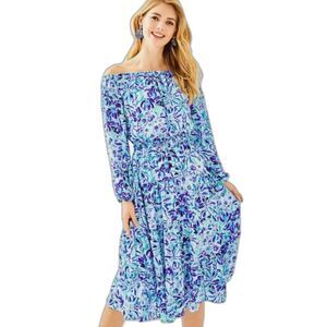 Lilly Pulitzer Jennie Midi Dress Woman's Size Small Iris Blue High Maintenance